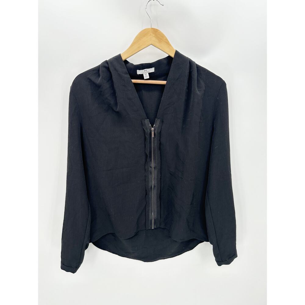 Halston‎ Black Long Sleeve Zipper V Neck Blouse Top Womens Small HWS1613143 NWT